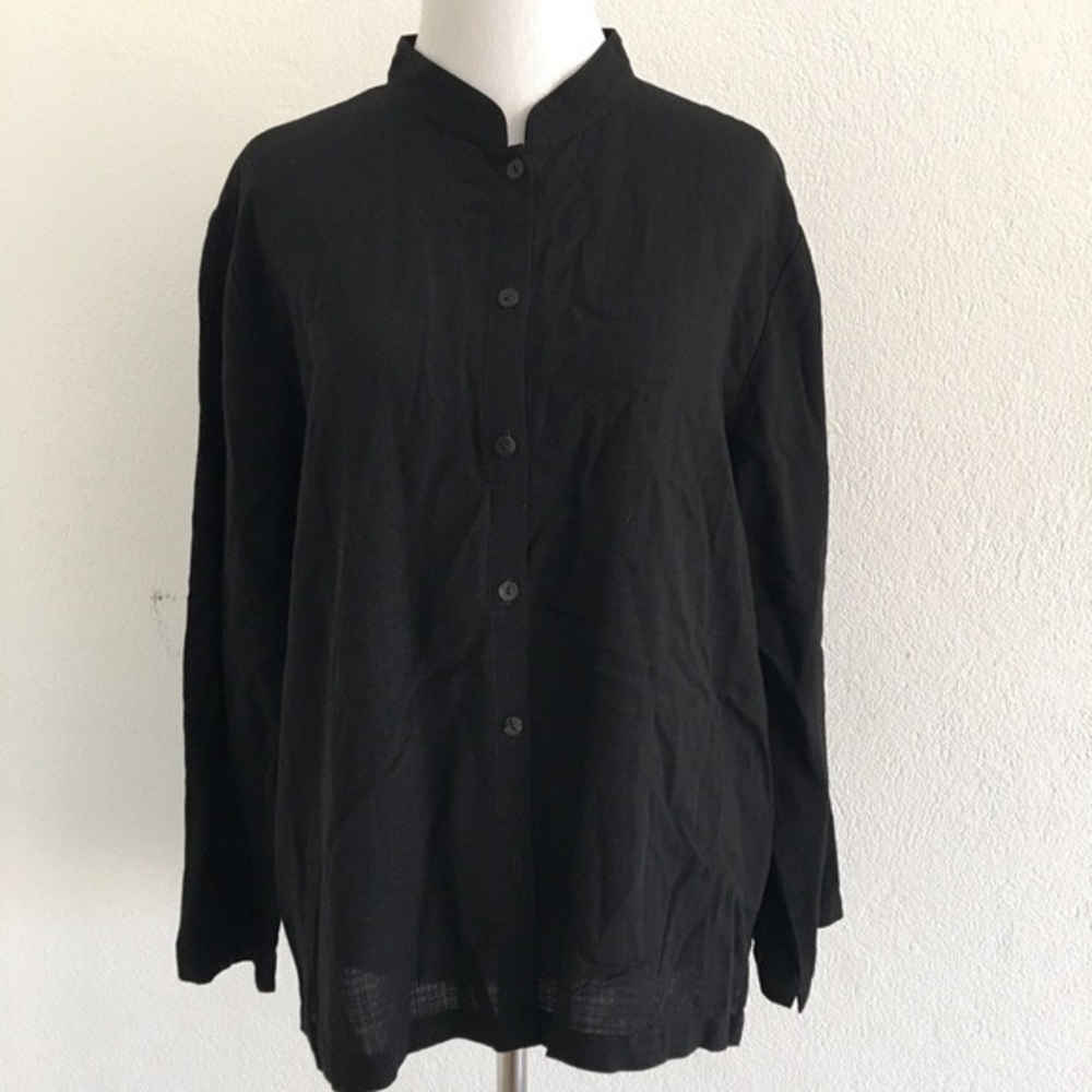 Eileen Fisher Linen Button Down Long sleeve black size medium